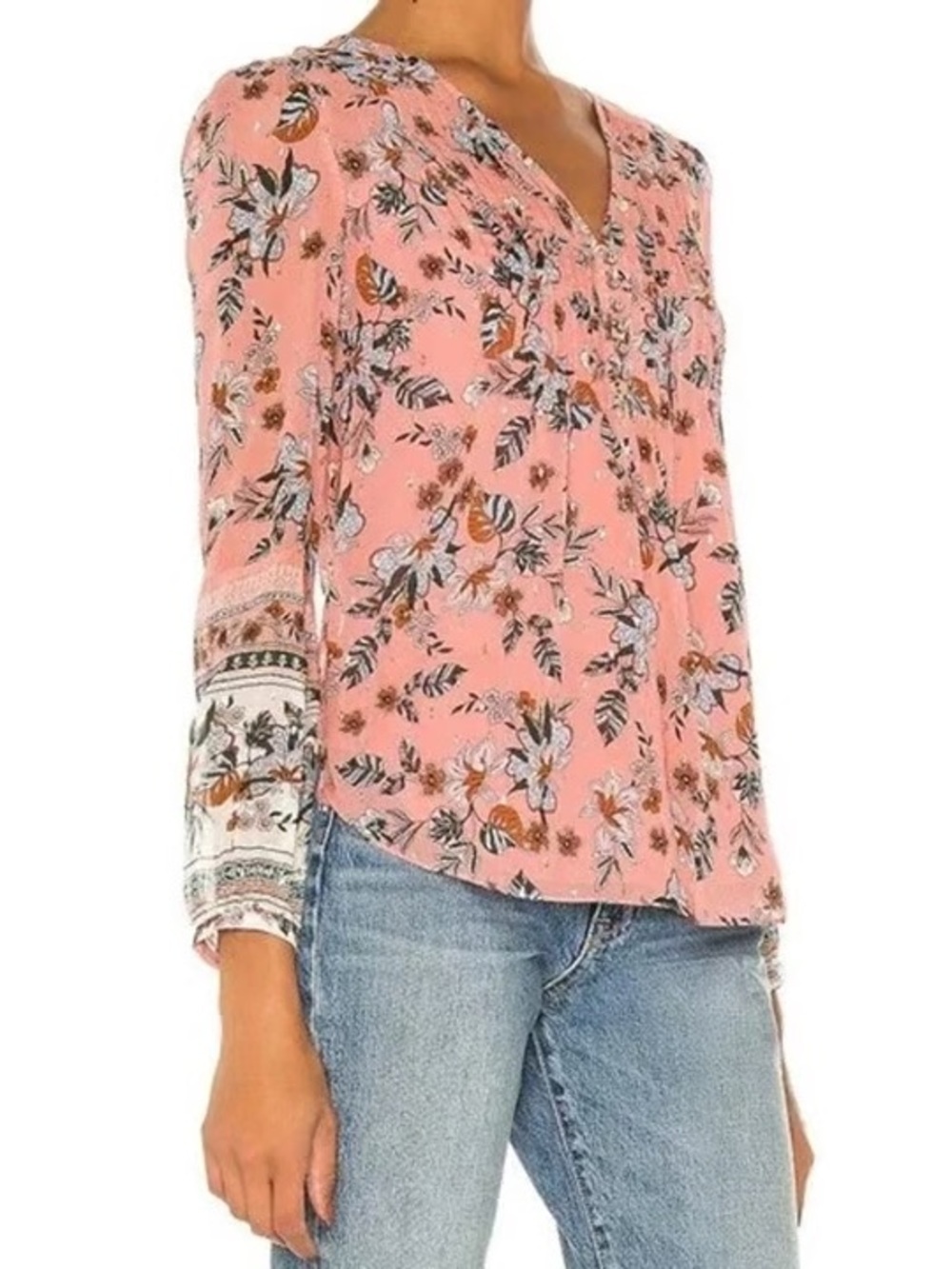 Veronica Beard Pink Floral V-Neck Blouse